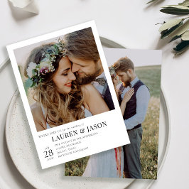 シンプルモダン白黒2写真結婚s 招待状