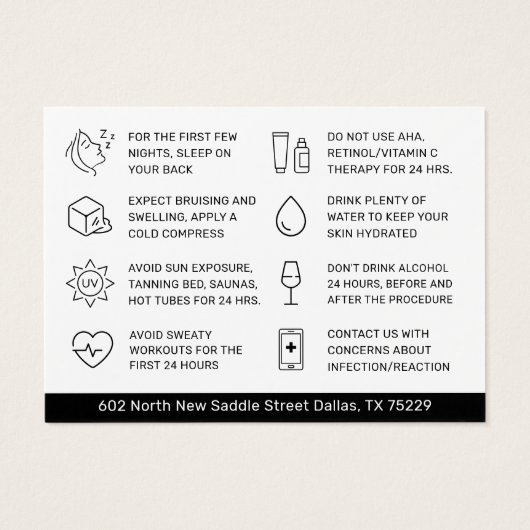 シンプルモダン皮膚充てん剤アフターケアアドバイスカード (裏面)