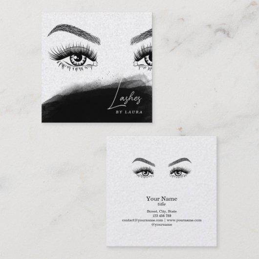 シンプルモダン目と眉の手描き スクエア名刺 (正面/裏面)