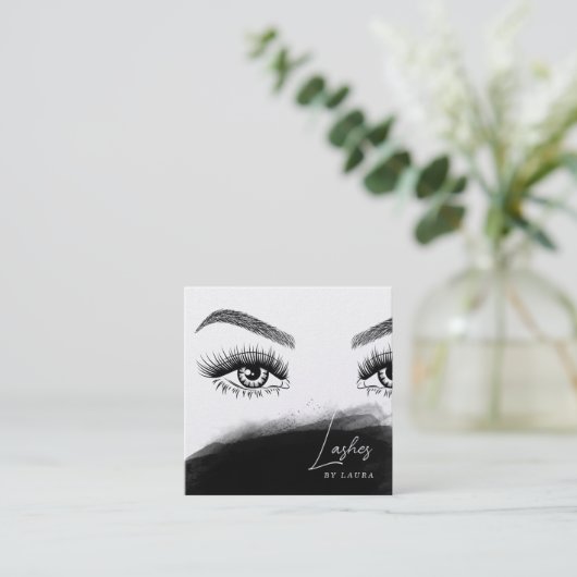 シンプルモダン目と眉の手描き スクエア名刺 (スタンド正面)