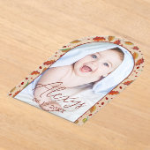 シンプルモダン秋の写真追加の誕生発表 アクリル招待状 (レイダウン)