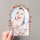 シンプルモダン秋の写真追加の誕生発表 アクリル招待状 (インサイチュ (ポータブル))