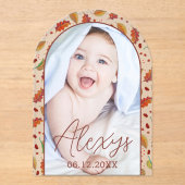 シンプルモダン秋の写真追加の誕生発表 アクリル招待状 (正面)