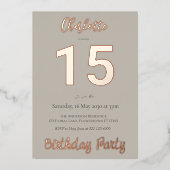 シンプルモダン第15回誕生日パーティー 箔招待状 (正面)