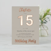 シンプルモダン第15回誕生日パーティー 箔招待状 (立ち正面)