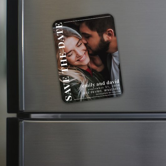 シンプルモダン結婚の写真の日付を保存 マグネット