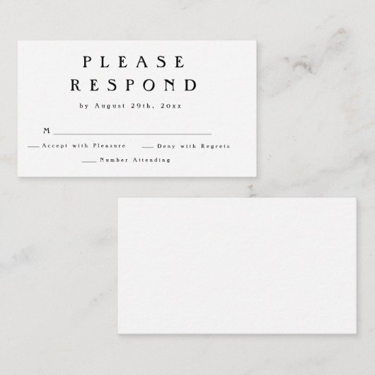 シンプルモダン結婚の応答RSVPカード ノートカード (正面/裏面)
