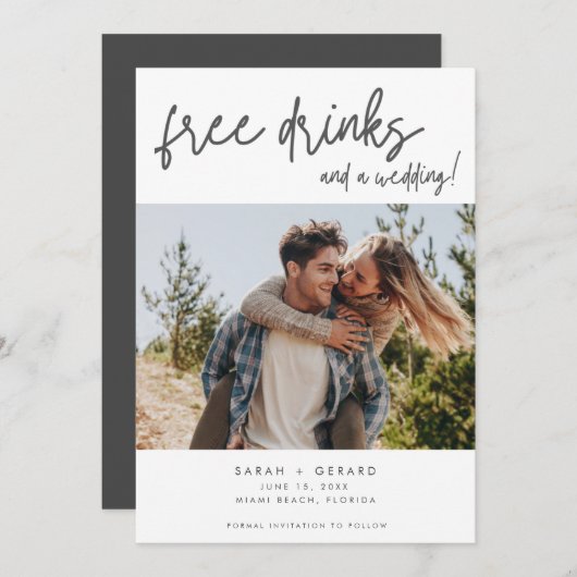 シンプルモダン結婚エレガント写真おもしろいs セーブザデート (正面/裏面)