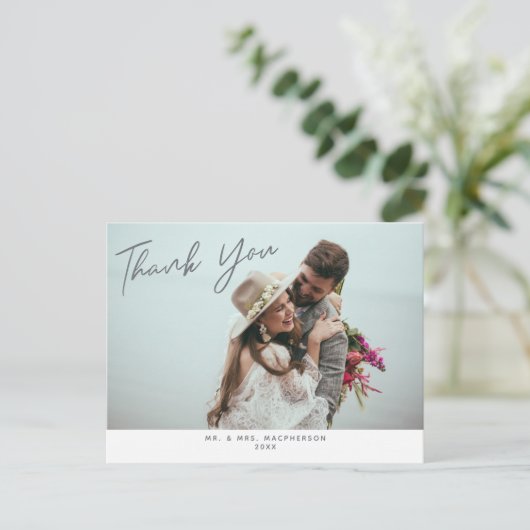 シンプルモダン結婚写真ありがとう ポストカード (スタンド正面)