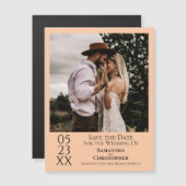 シンプルモダン結婚式の日付を保存フォトピーチ マグネット招待状 (正面/裏面)