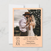 シンプルモダン結婚式の日付を保存フォトピーチ マグネット招待状 (正面)