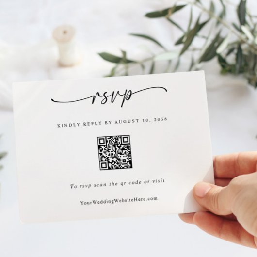 シンプルモダン結婚式QRコードハート 出欠カード