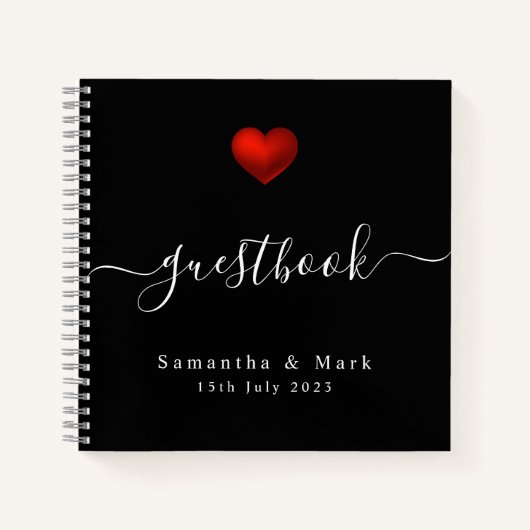 シンプルモダン結婚赤いハート ノートブック (正面)