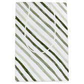 シンプルモダン緑ストライプの水色クリスマス ミディアムペーパーバッグ (正面)