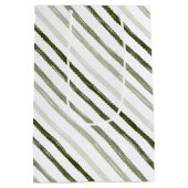 シンプルモダン緑ストライプの水色クリスマス ミディアムペーパーバッグ (裏面)