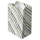 シンプルモダン緑ストライプの水色クリスマス ミディアムペーパーバッグ (裏面アングル)