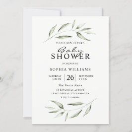 シンプルモダン緑葉赤ちゃんシャワー 招待状