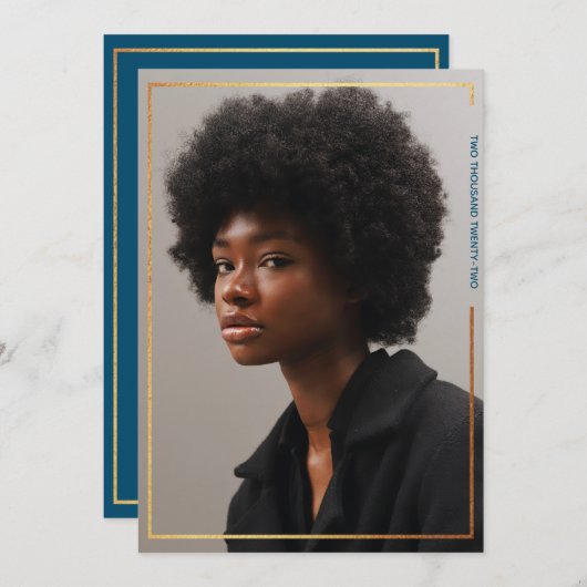 シンプルモダン縁ど金ゴールド卒業招待状 招待状 (正面/裏面)