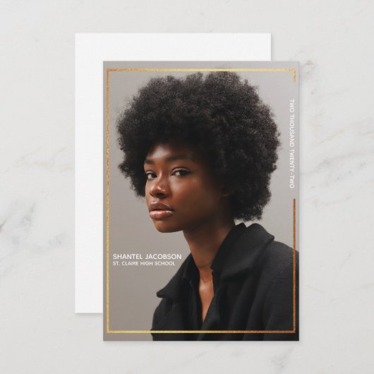 シンプルモダン縁ど金ゴールド卒業発表 招待状 (正面/裏面)