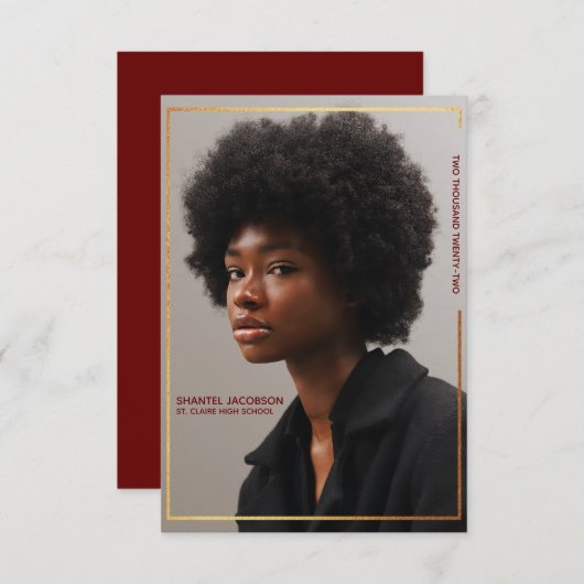 シンプルモダン縁ど金ゴールド卒業発表 招待状 (正面/裏面)