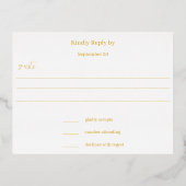 シンプルモダン縁ど金ゴールド結婚式RSVP 箔招待状ポストカード (裏面)