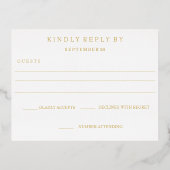 シンプルモダン縁ど金ゴールド結婚式RSVP 箔招待状ポストカード (裏面)