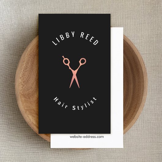 シンプルモダン美容師バラ金ゴールドシザーズブラック 名刺