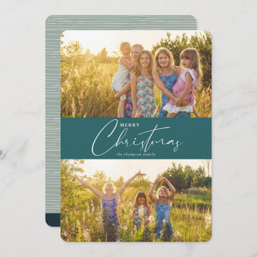 シンプルモダン聖降誕祭ダークグリーン シーズンカード (正面/裏面)