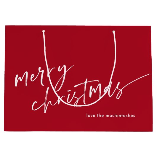 シンプルモダン脚本メリークリスマスレッド ラージペーパーバッグ (正面)