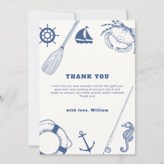 シンプルモダン航海の魚釣り男の子の赤ちゃんシャワー サンキューカード (正面)