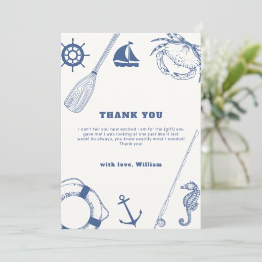 シンプルモダン航海の魚釣り男の子の赤ちゃんシャワー サンキューカード (スタンド正面)