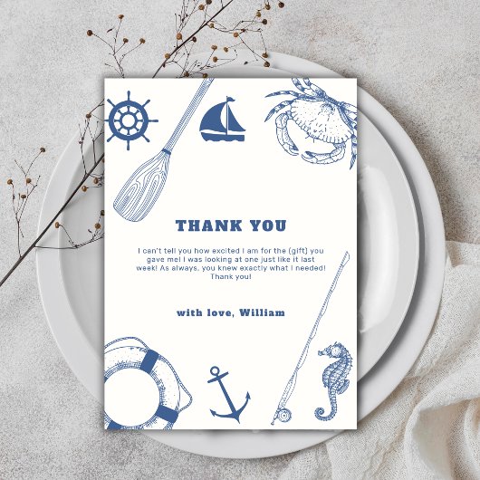 シンプルモダン航海の魚釣り男の子の赤ちゃんシャワー サンキューカード