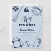 シンプルモダン航海の魚釣り男の子の赤ちゃんシャワー 招待状 (正面)