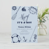 シンプルモダン航海の魚釣り男の子の赤ちゃんシャワー 招待状 (スタンド正面)