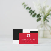 シンプルモダン色ブロック赤白と黒 名刺 (スタンド正面)