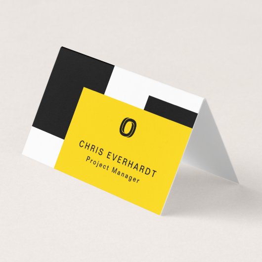 シンプルモダン色ブロック黄色の白と黒 名刺 (正面)