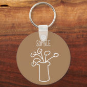 シンプルモダン花白 キーホルダー (正面)