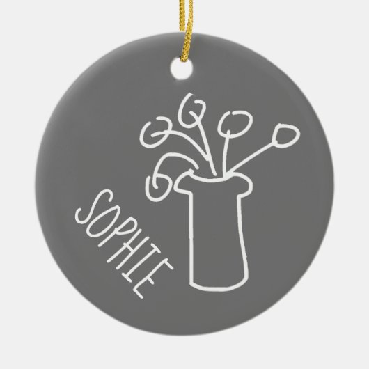 シンプルモダン花白 セラミックオーナメント (正面)