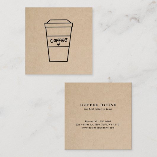 シンプルモダン茶かわいいコーヒー スクエア名刺 (正面/裏面)