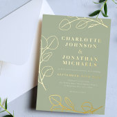 シンプルモダン葉金ゴールド 箔招待状
