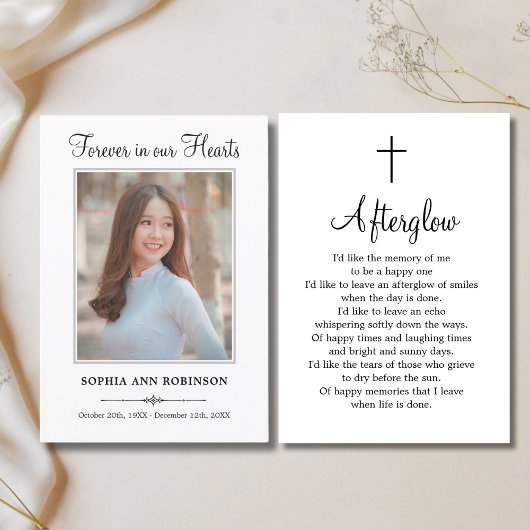 シンプルモダン葬写真記念祈りの言葉 カード