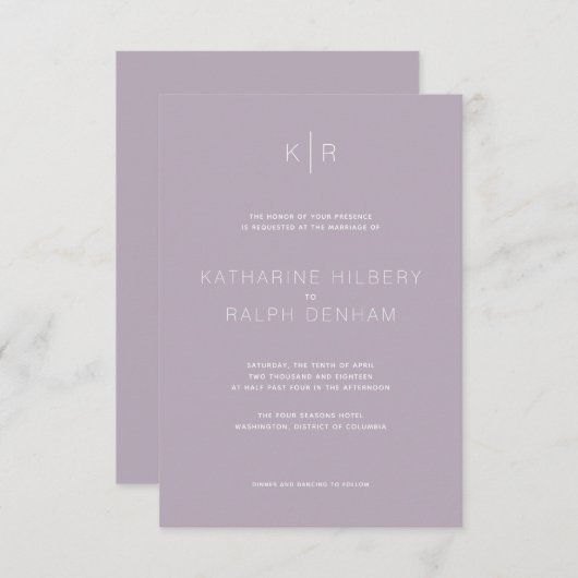 シンプルモダン薄紫結婚式招待状 招待状 (正面/裏面)