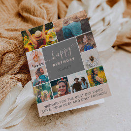 シンプルモダン誕生日ピンク10フォトコラージグリッド カード