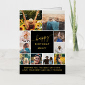 シンプルモダン誕生日ブラック10フォトコラージグリッドグリッド 箔グリーティングカード (正面)