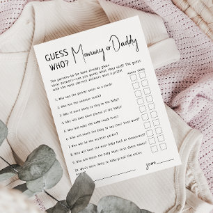 シンプルモダン誰がパパかママのカードを推測 招待状