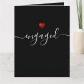 シンプルモダン赤いハートブラック婚約した カード (正面)