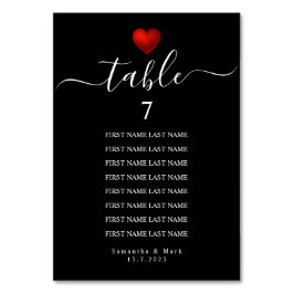 シンプルモダン赤いハートブラック結婚ズ テーブルナンバー