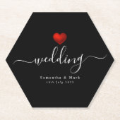 シンプルモダン赤いハートブラック結婚ズ ペーパーコースター (正面)