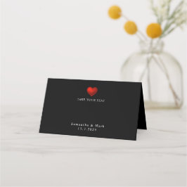 シンプルモダン赤いハートブラック結婚座席表 プレイスカード