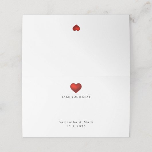 シンプルモダン赤いハートホワ結婚イト座席表 プレイスカード (外部開封)